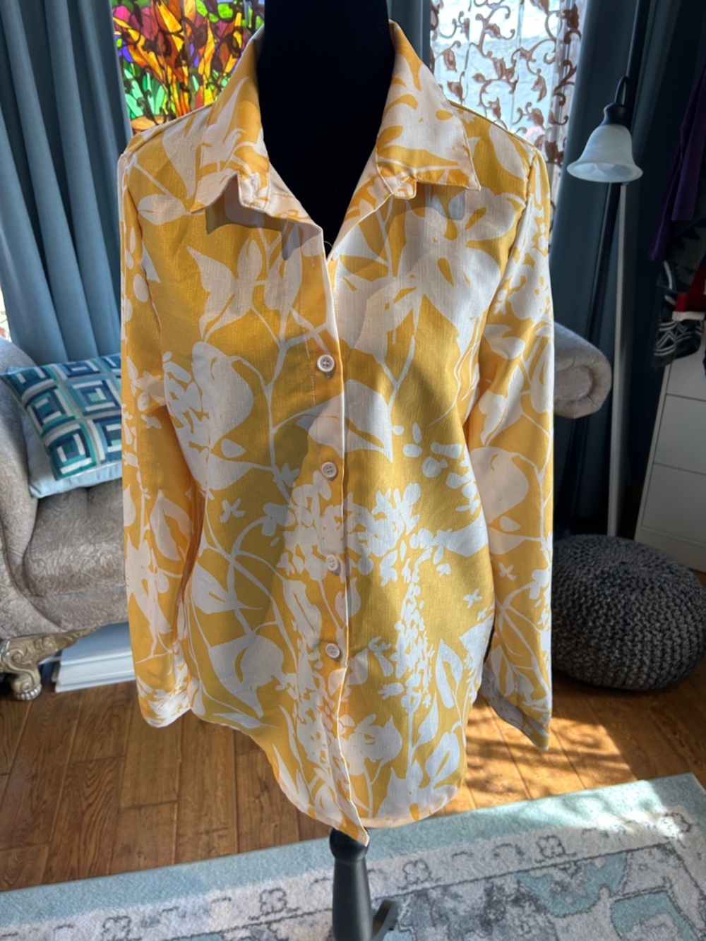 Yellow & White Floral Button-Up Blouse